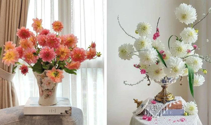 Cắm hoa thược dược sáng tạo