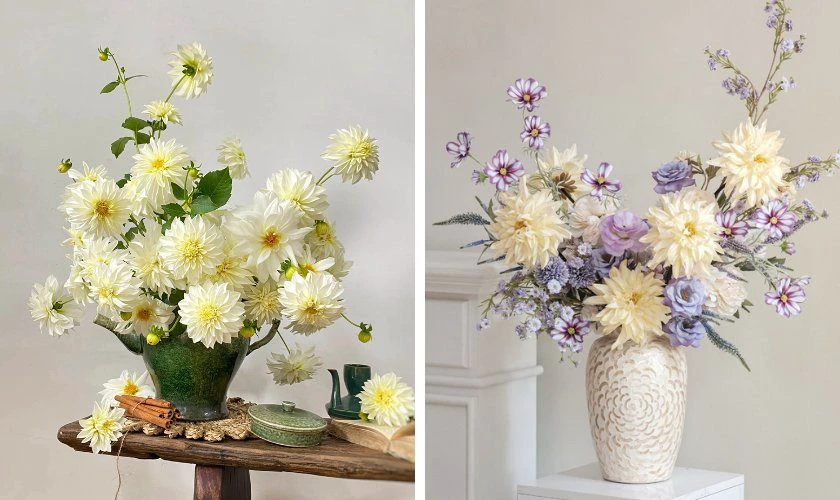 Bình hoa thược dược vàng