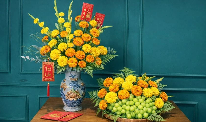 Mẫu cắm hoa vạn thọ nhiều màu