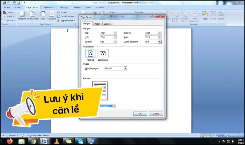 Lưu ý khi căn lề trong Word 2016