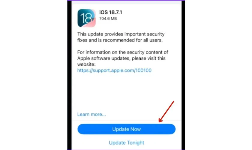 Cách cập nhật iOS 18.7.1 - Bước 2, 3, 4