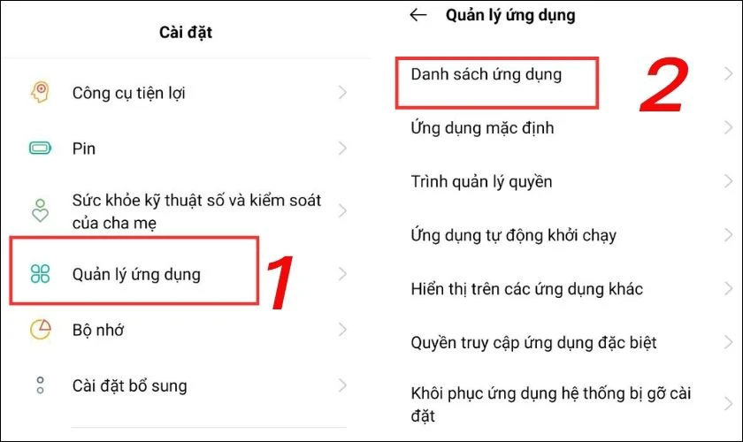 Trong cài đặt, tìm và chọn "Quản lý ứng dụng"