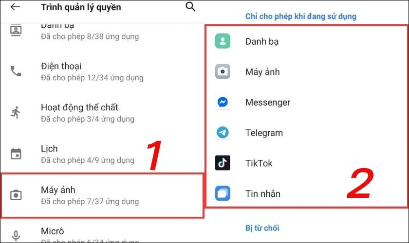 Chọn một loại quyền bất kỳ như Máy ảnh hoặc Vị trí để xem chi tiết