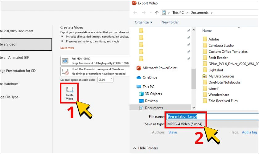 Click vào Create để đặt tên và chọn thư mục lưu trữ