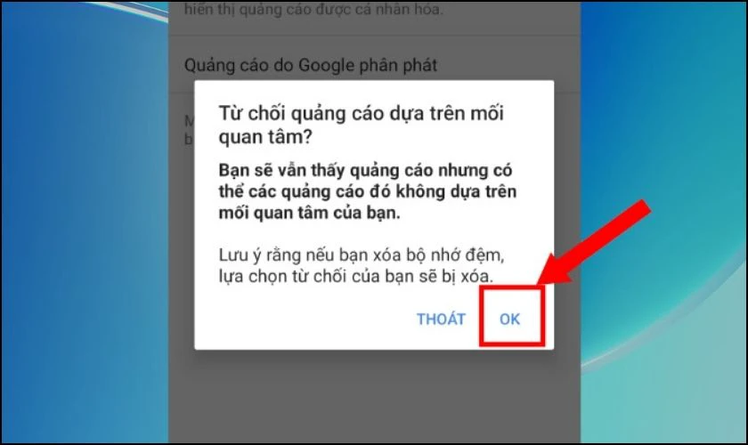 Nhấn Ok để chặn quảng cáo Chrome trên màn hình điện thoại OPPO