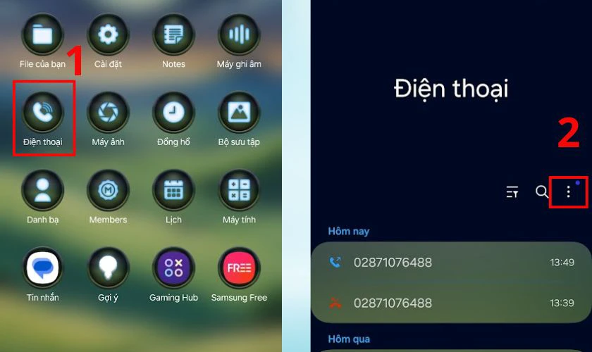 Nhấp vào biểu tượng Điện thoại trên máy Samsung