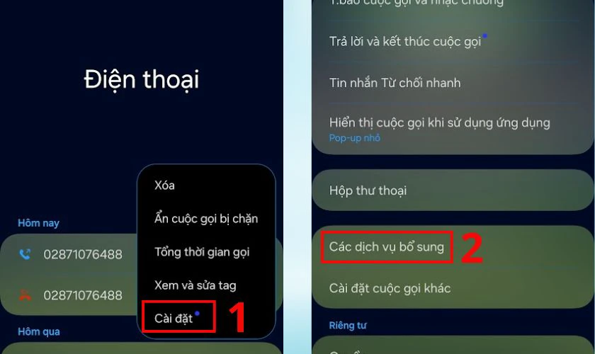 Chọn mục Cài đặt, sau đó lướt xuống và nhấn vào Các dịch vụ bổ sung