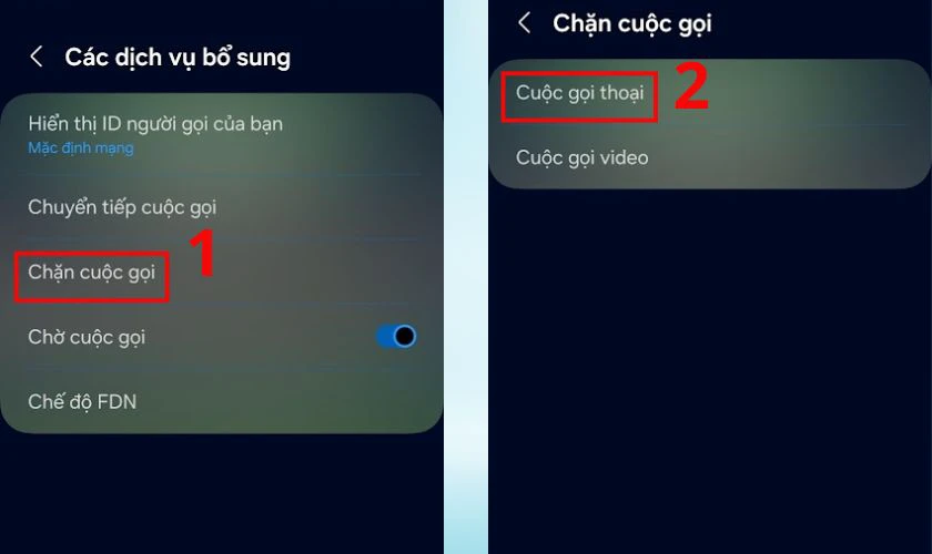 Chọn Chặn cuộc gọi rồi chọn Cuộc gọi thoại
