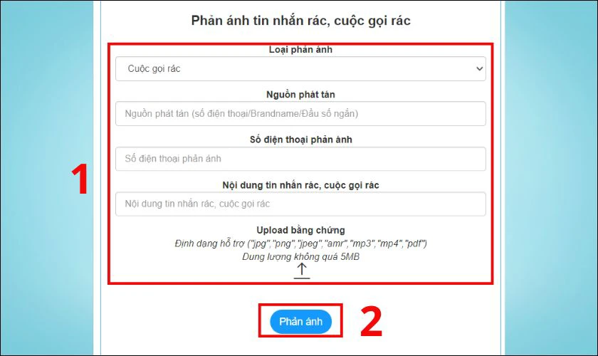 Báo cáo số điện thoại rác qua VNCERT