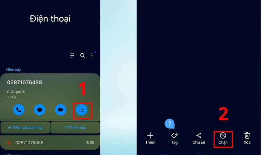 Nhấp vào biểu tượng 3 gạch ngang, chọn Chặn