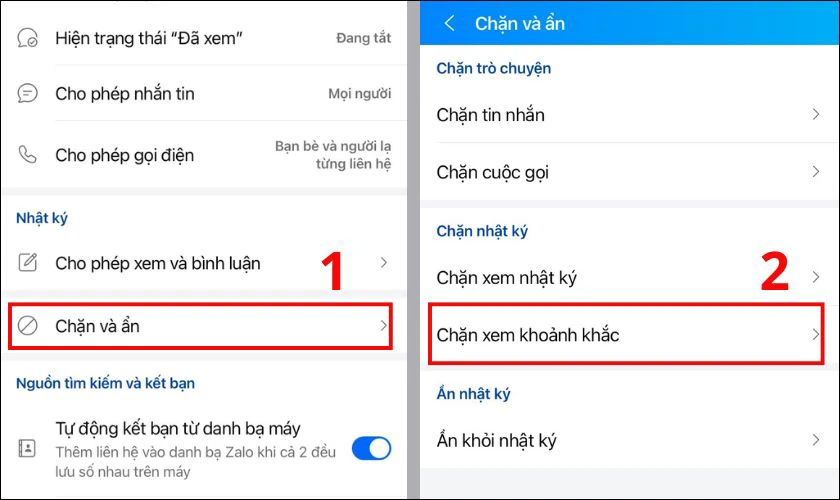 Tại mục chặn nhật ký, bạn chọn Chặn xem khoảnh khắc