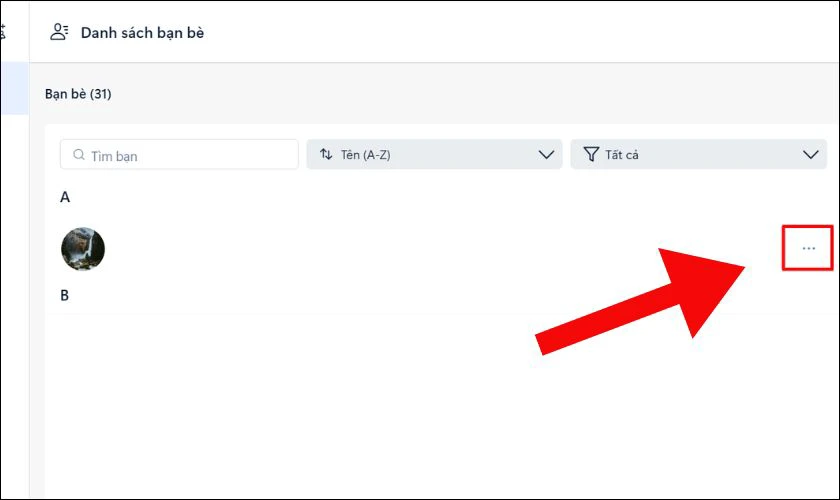 Bạn chọn vào tên người cần chặn, ở phía bên phải chọn vào biểu tượng dấu 3 chấm