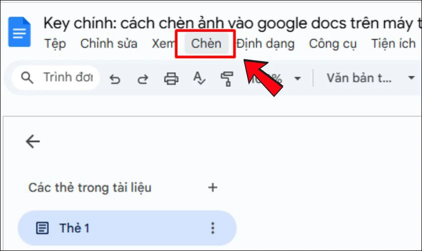 Nhấp vào mục “Chèn” trên thanh menu