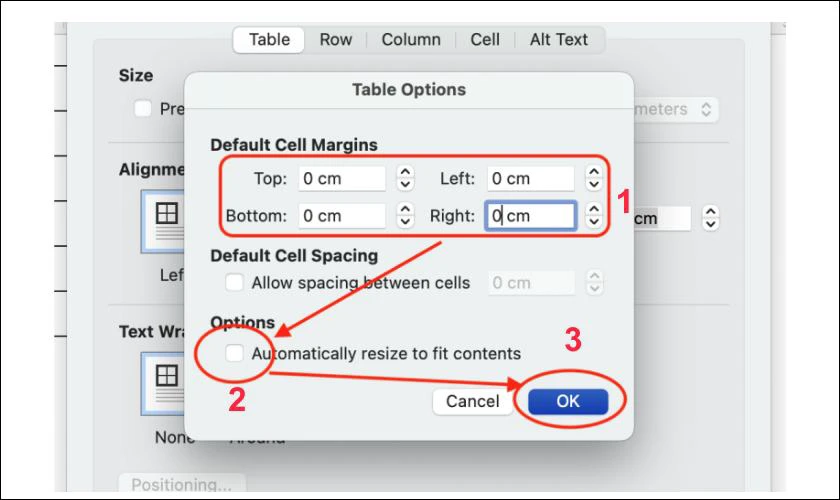 Bỏ chọn mục Automatically resize to fit contents, sau đó nhấn OK