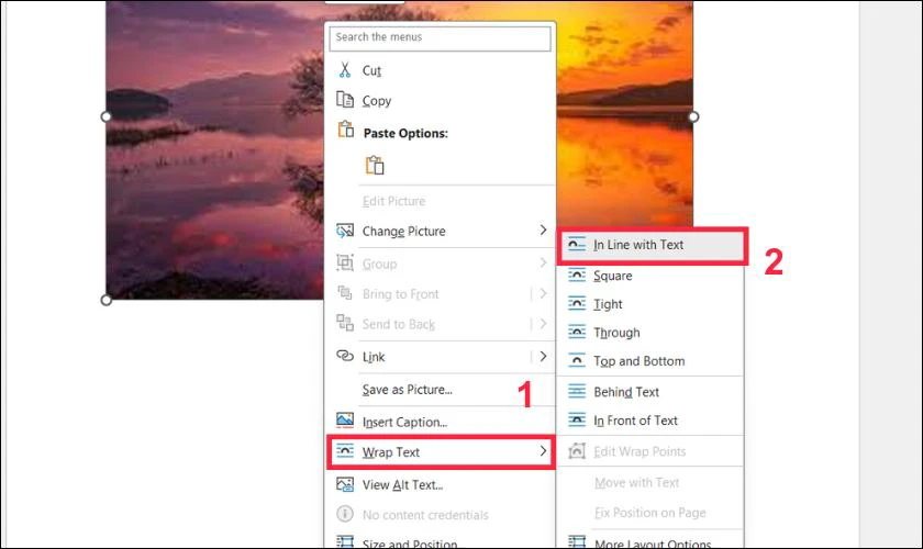 Nhấp chuột phải vào ảnh, chọn Wrap Text