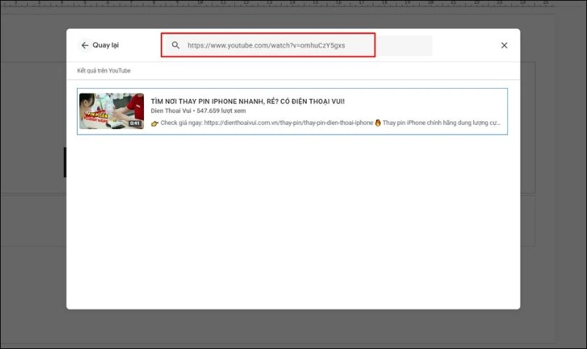 Nhập đường dẫn URL của video cần chèn