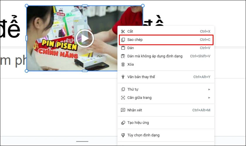 Nhấn chuột phải vào video rồi chọn Sao chép
