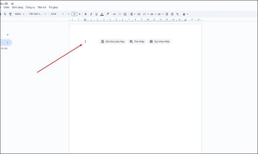 Mở Google Docs, đưa con trỏ vào vị trí cần chèn video