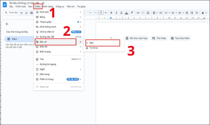 Chọn Chèn (Insert), chọn Bản vẽ (Drawing) > Mới (New)