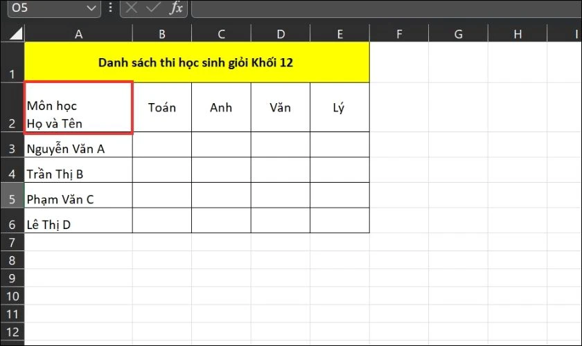 Hướng dẫn phân tách cột chéo cánh nhập Excel 