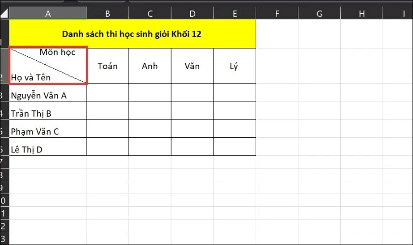 Hoàn tất cách chia cột chéo trong Excel thành 2 cột 