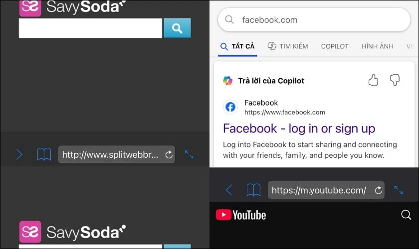 Tải và mở Split Web Browser, bạn sẽ thấy giao diện xuất hiện 2 trình duyệt
