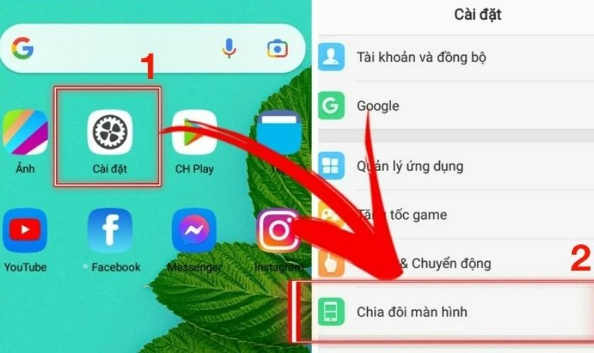 Chia đôi trên màn hình chính của máy OPPO