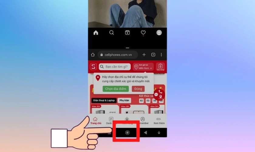 Bấm vào phím trang chính