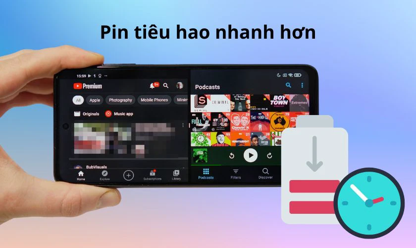 Chạy đồng thời hai ứng dụng cùng lúc có thể khiến pin tiêu hao nhanh hơn