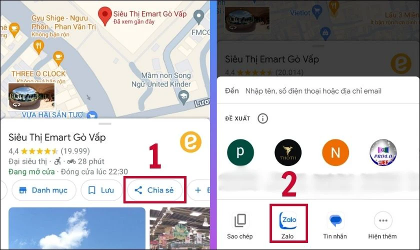Cách chia sẻ vị trí Google Maps qua Zalo
