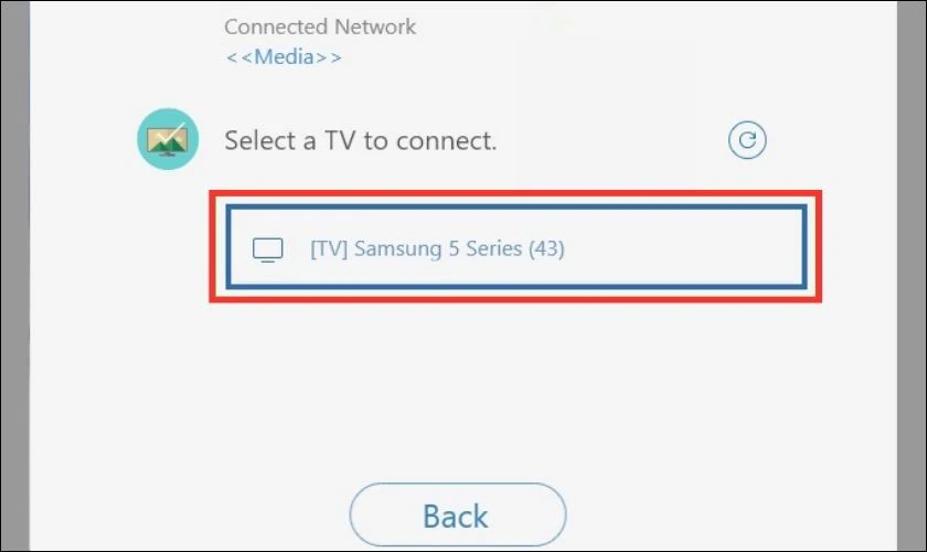Chọn tên TV Samsung của bạn và đợi kết nối