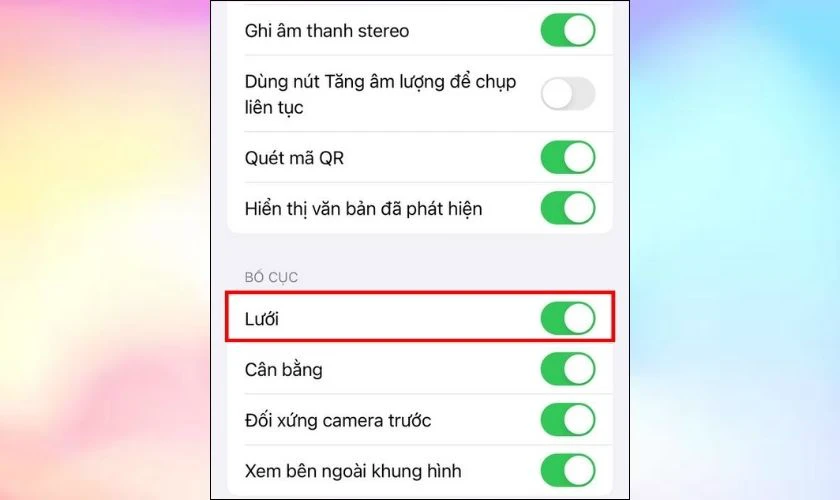 Cài đặt tính năng lưới trên camera iPhone 11, iPhone 11 Pro Max