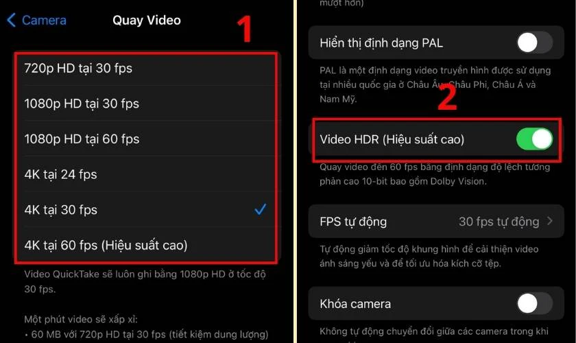 Bật thanh gạt tại dòng Video HDR (Hiệu suất cao)