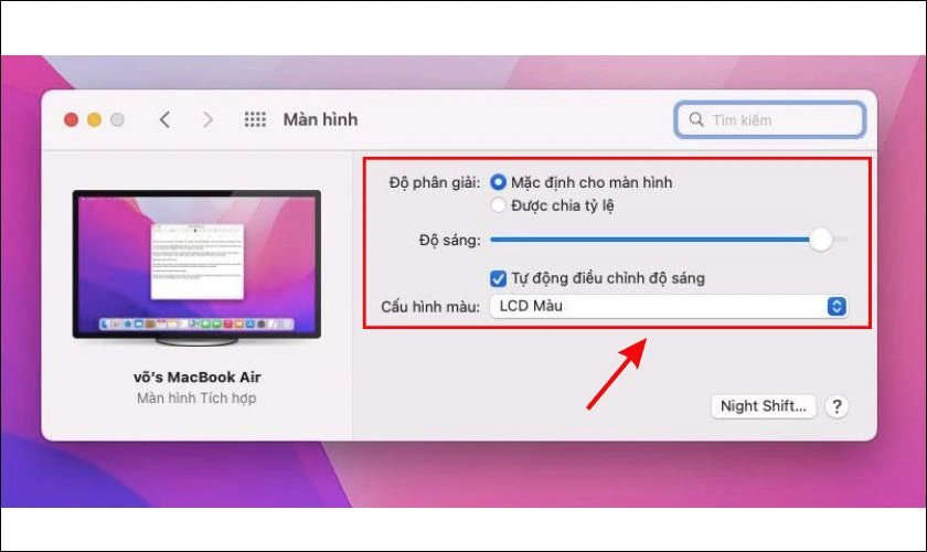 Cách chỉnh màu màn hình máy tính macOS