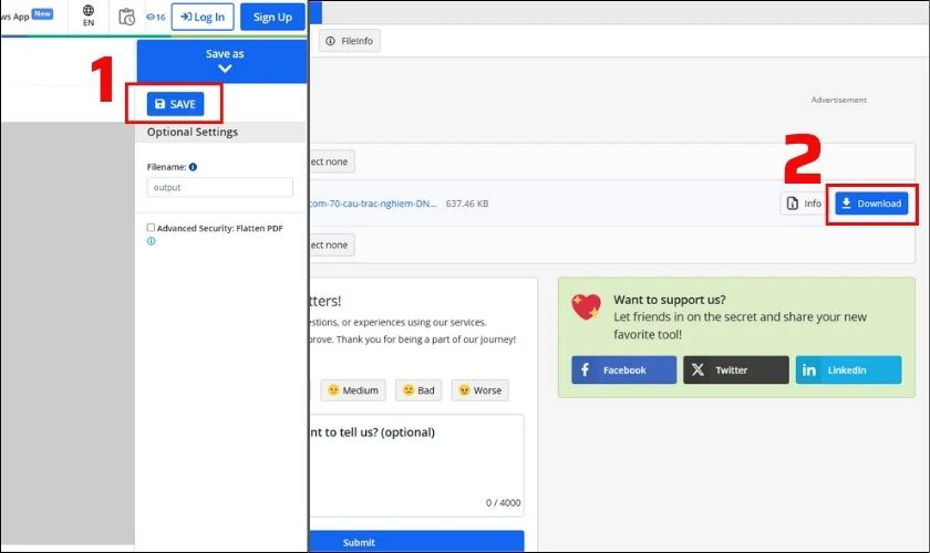 Khi đã hoàn tất thay đổi trên file, nhấn Save As, chọn Download