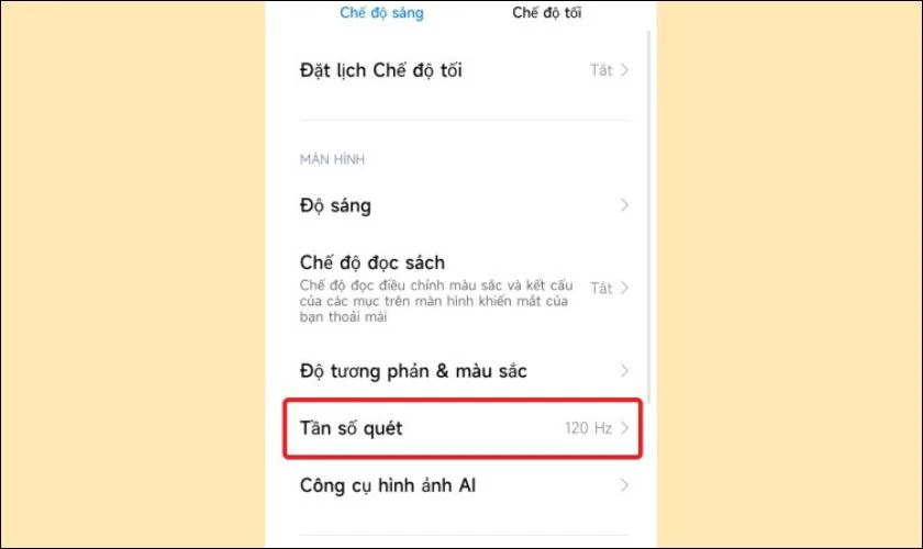 Chọn mục Tần số quét hoặc Tốc độ làm mới