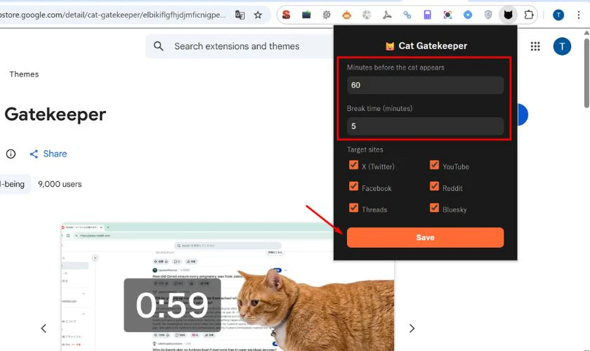 Cách thiết lập thời gian trên Cat Gatekeeper Extension