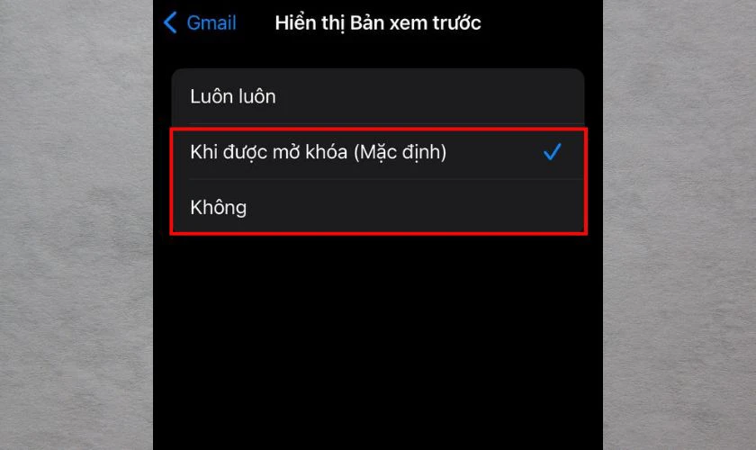 Chuyển sang Khi được mở khóa hoặc Không