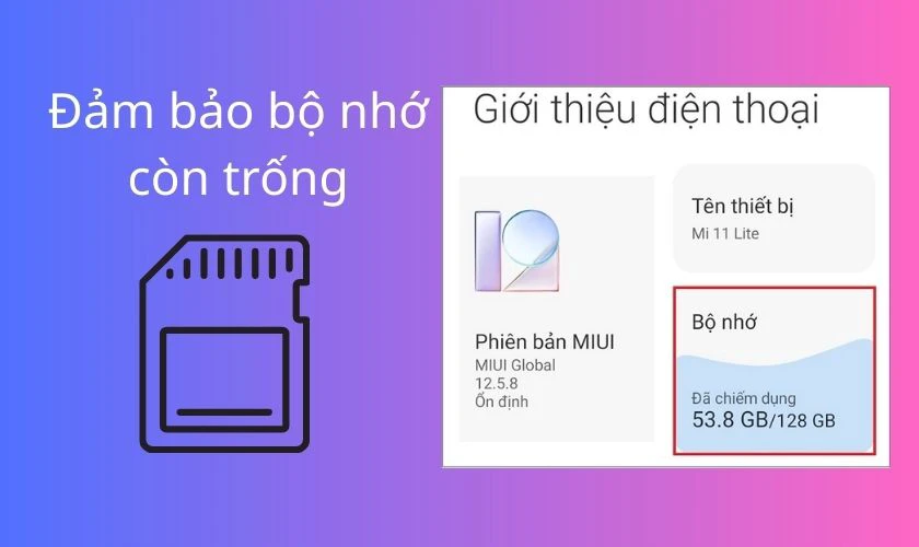 Đảm bảo bộ nhớ của bạn còn trống để lưu ảnh chụp