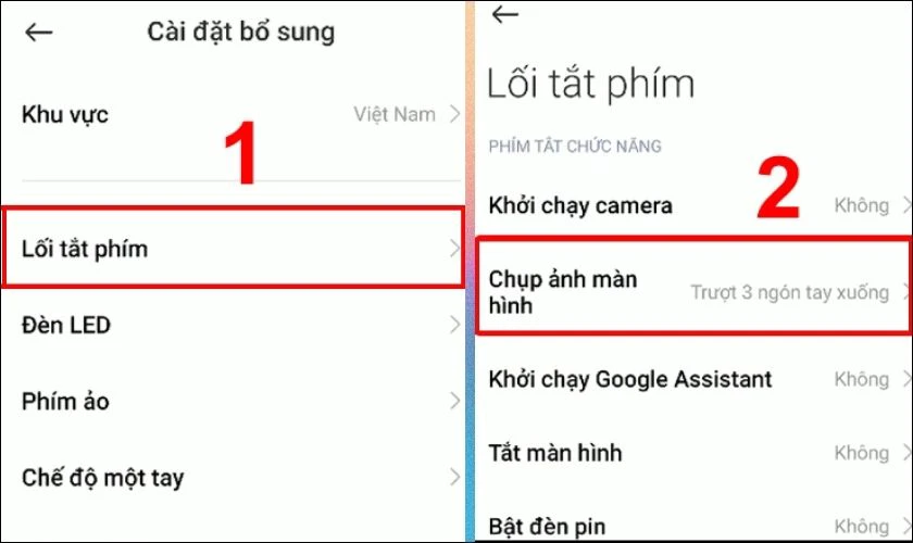 Chọn vào Lối tắt cử chỉ, chọn tiếp tục vào phần Chụp ảnh màn hình