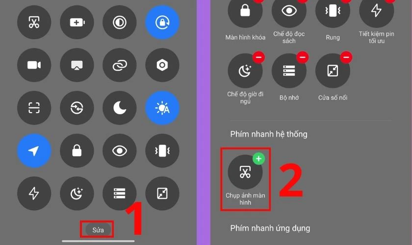 Tìm mục Chụp ảnh màn hình, nhấn vào dấu cộng màu xanh