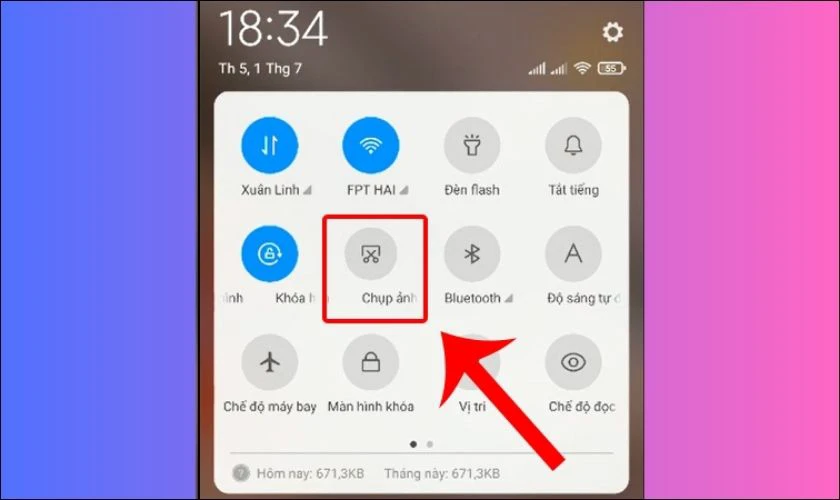 Cách chụp màn hình Xiaomi từ Thanh thông báo