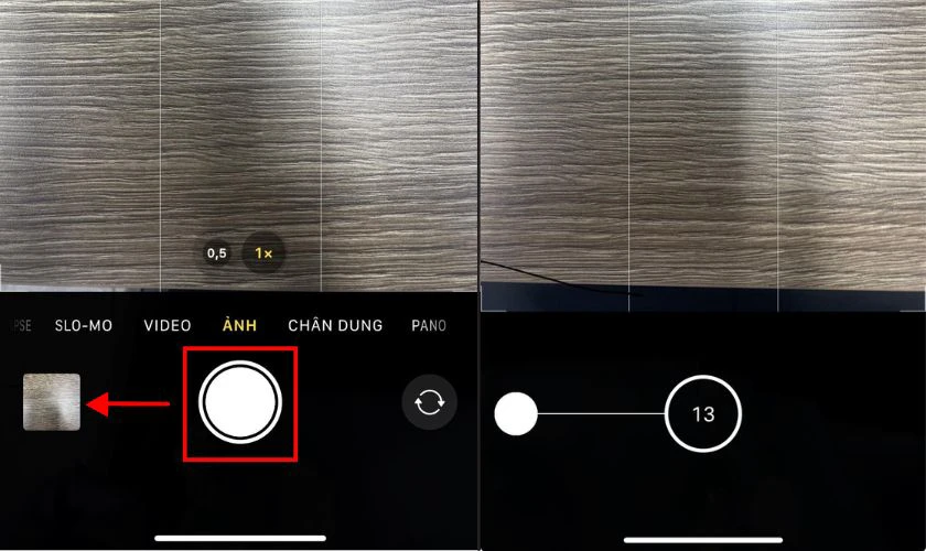 Chụp liên tục trên iPhone bằng cách vuốt nút chụp hình sang trái bước 2