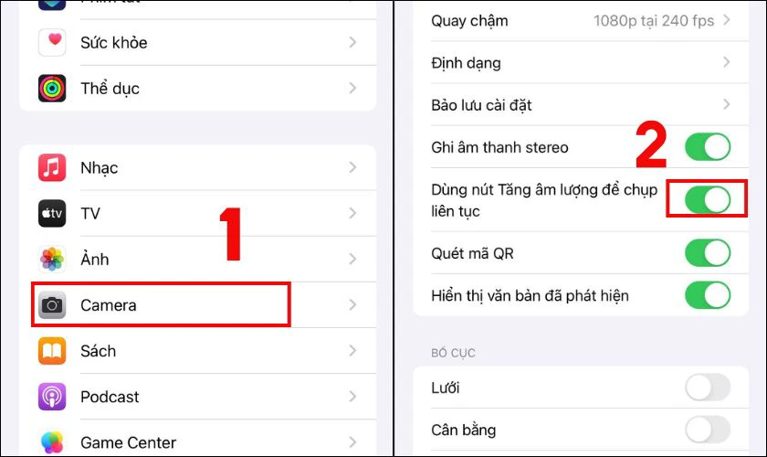 Chụp liên tục trên iPhone bằng cách nhấn đè âm lượng bước 1