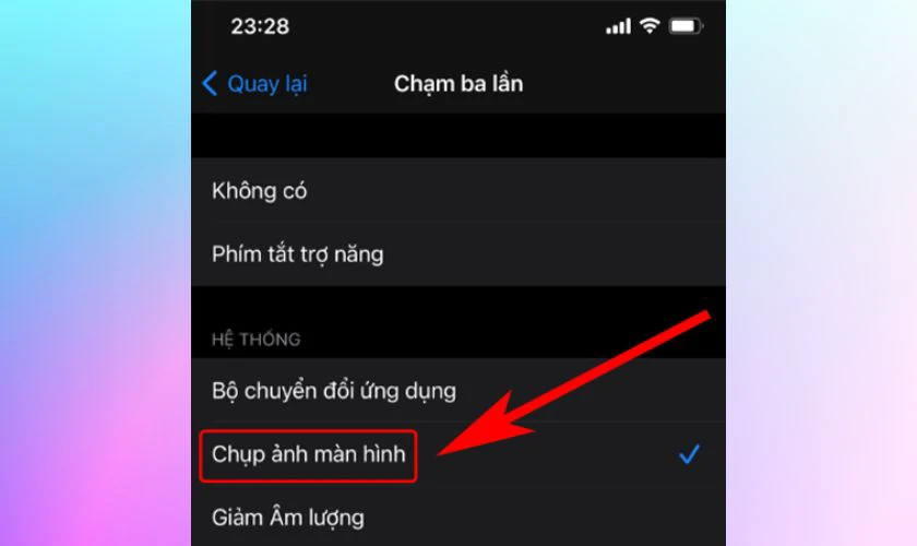 Sau đó, tìm và chọn chức năng Chụp ảnh màn hình