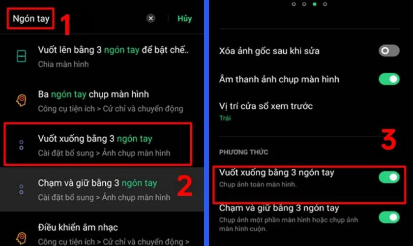 Cách chụp màn hình OPPO bằng cử chỉ vuốt 3 ngón tay
