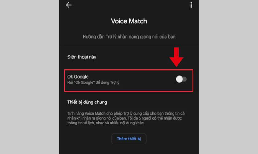 Tiếp đó, trượt nút Ok Google sang bên phải