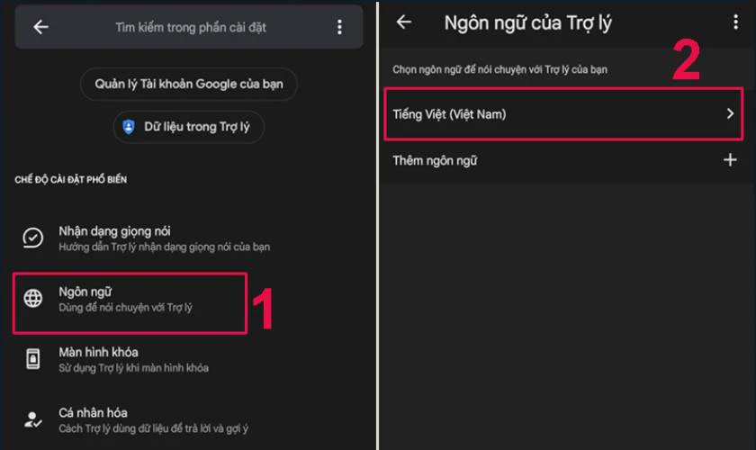 Trong mục Ngôn ngữ, chọn Tiếng Việt (Việt Nam)