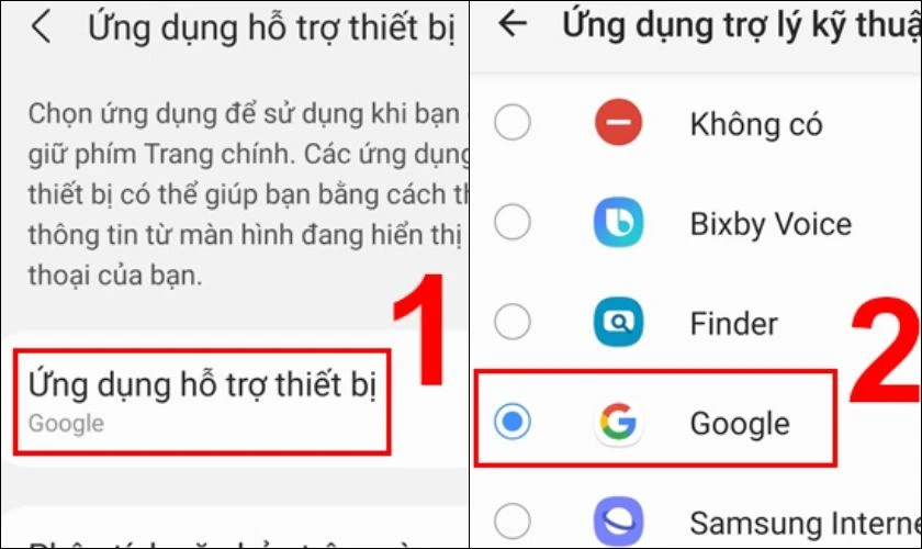 Ở mục Ứng dụng hỗ trợ thiết bị, chọn Google