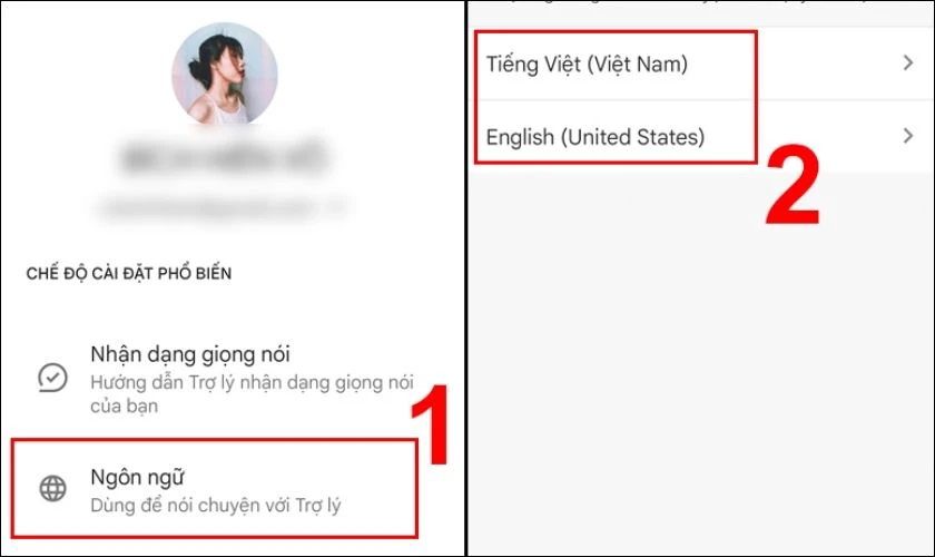 Chọn mục Ngôn ngữ và cài đặt ngôn ngữ phù hợp như Tiếng Việt